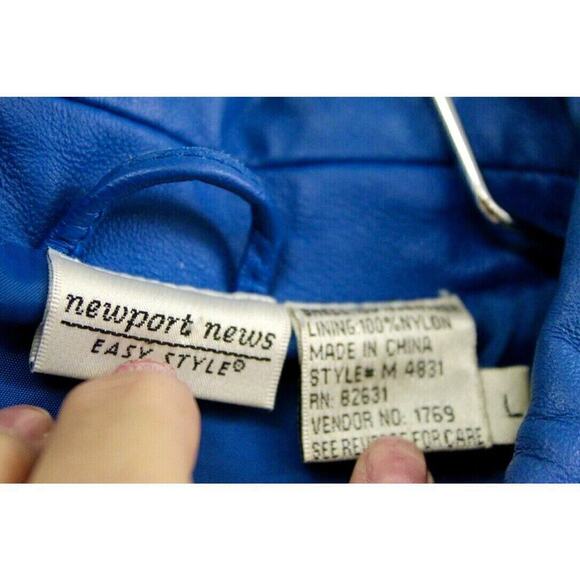 Retro Newport News 80s/90s Women LG Blue 2Way Convertible Cropped Leather Jacket - Picture 4 of 5